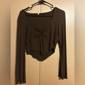 Cropped Long Sleeve Brown Shirt M